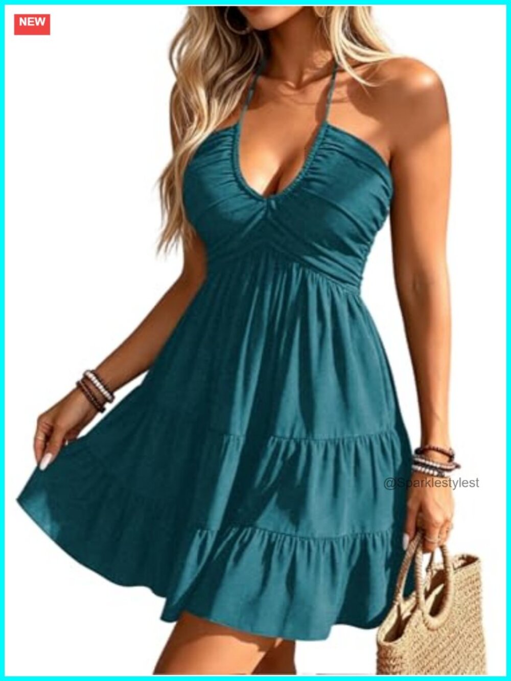 Womens Summer Mini Dress Halter Backless Flowy Cami Sundress A-Line Ruffle Hem